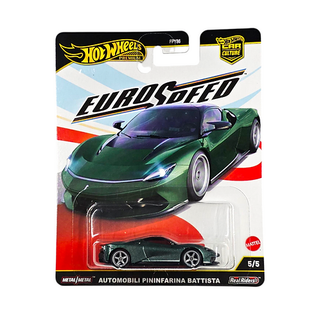 Mattel Hot Wheels Euro Speed - Automobili Pinifarina Battista
Hot Wheels Automobili Pininfarina Battista toy car in packaging with EuroSpeed branding.