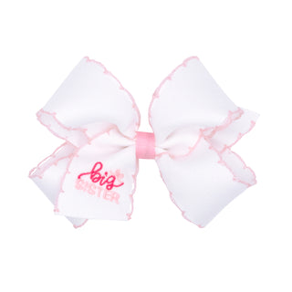 Medium Wee Ones Big Sister Embroidered Hair Bow on Clippie
