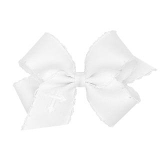 Medium Wee Ones Cross Embroidered Hair Bow on Clippie
Large white bow on a white background