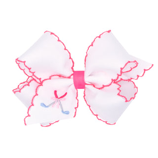 Medium Wee Ones Embroidered Hair Bow on Clippie - Golf Clubs
White bow with pink trim on a white background