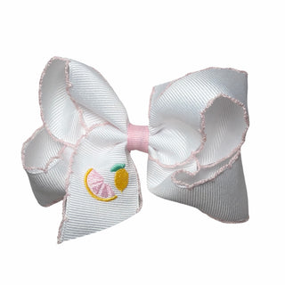 Wee Ones Embroidered Hair Bow on Clippie - Lemon
White bow with pink center and embroidered design on a white background