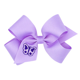 Medium Wee Ones Embroidered Hair Bow on Clippie - Light Orchid Butterfly