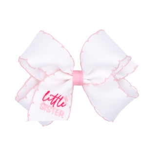 Medium Wee Ones Little Sister Embroidered Hair Bow on Clippie