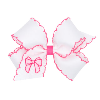 Medium Wee Ones Pink Bow Embroidered Hair Bow on Clippie
White bow with pink trim on a white background