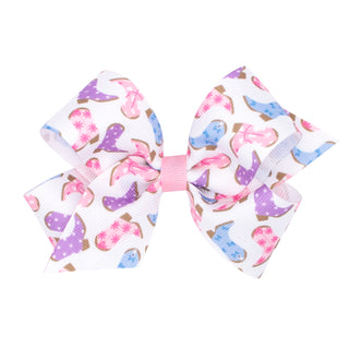 Medium Wee Ones Printed Hair Bow on Clippie - Boots
Large hair bow with colorful boot pattern on a white background