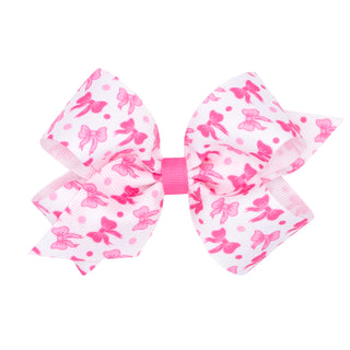 Medium Wee Ones Printed Hair Bow on Clippie - Pink Bows
Large hair bow with pink and white design on a white background