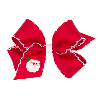 Medium Wee Ones Santa Embroidered Grosgrain Hair Bow on Clippie
Red bow with Santa face design on a white background