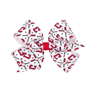 Wee Ones MLB Cleveland Guardians hair bow on clippie with team logo and red and navy colors, suitable for children's accessories.