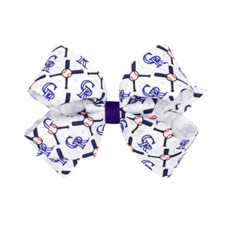 Wee Ones MLB hair bow on clip featuring Colorado Rockies team colors and logo, perfect for young fans.
