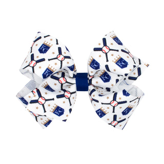 Wee Ones Kansas City Royals hair bow on clippie featuring team colors and logo, perfect for young fans.