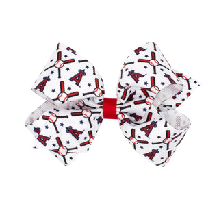 Medium  Wee Ones x MLB Hair Bow on Clippie - Anaheim Angels
Large hair bow with baseball-themed pattern on a white background