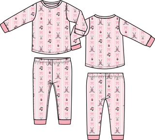 Angel Dear Long Sleeve Loungewear Set - Megan's Bowtiful Hockey Stripe
Children's pajama set with pink and white pattern on a white background