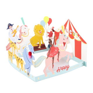 Meri Meri Circus Concertina Birthday Card
3D pop-up card with circus-themed illustrations on a white background