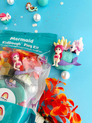 EGKD Earth Grown KidDoughs  Mermaid (Blue Hawaiian) Kiddough Play Kit
Mermaid-themed play kit with figures, dough, and accessories on a blue background
