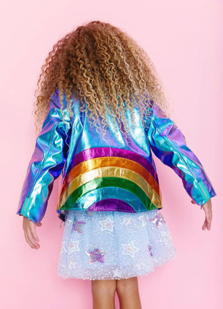 Lola and The Boys Metallic Rainbow Sky Moto Jacket