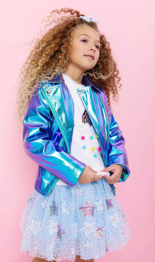 Lola and The Boys Metallic Rainbow Sky Moto Jacket