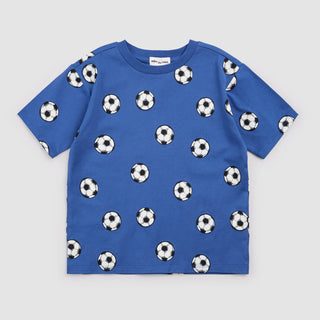 Royal blue T-shirt by Miles the Label featuring a soccer ball graphic design for a casual sporty look.