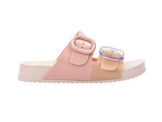 Mini Melissa Cozy Slide Kids - Pink / Beige
Pink and beige sandal with a clear jelly-like design on a white background