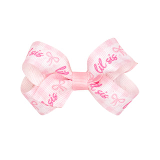 Mini Wee Ones Printed Grosgrain Hair Bow on Clippie - Lil Sis