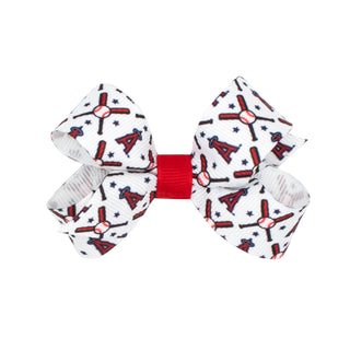 Mini Anaheim Angels MLB hair bow on Wee Ones clip, featuring team colors and logo, for kids' sports fan accessories.