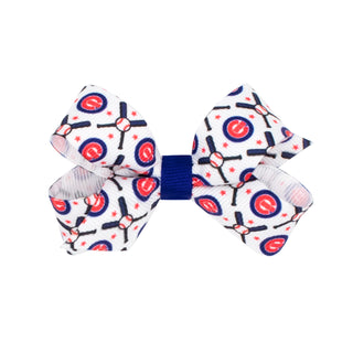 Chicago Cubs hair bow on clippie by Wee Ones, featuring team colors and logo, perfect for little fans.