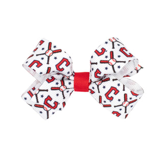 Wee Ones Cleveland Guardians MLB hair bow on clippie featuring a small Guardians logo and team colors.