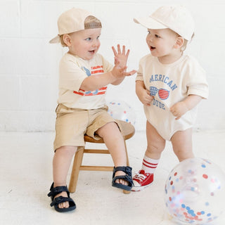 Sweet Wink American Dude Short Sleeve Romper - Natural