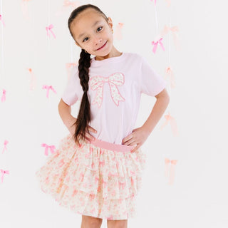 Sweet Wink Ditsy Floral Bow Patch Short Sleeve T-Shirt - Ballet