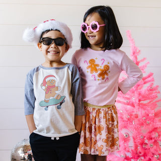 Sweet Wink Gingerbread Skater Boy Christmas 3/4 Raglan Shirt, Sweet Wink, All Things Holiday, cf-size-3t, cf-size-4t, cf-size-5-6y, cf-size-7-8y, cf-type-sweatshirt, cf-vendor-sweet-wink, Chr