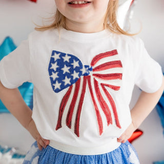 Sweet Wink Patriotic Sequin Bow Patch Short Sleeve T-Shirt - White