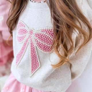 Sweet Wink Pearl Bow Patch Sweatshirt - Natural