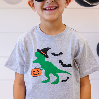 Sweet Wink Trick Rawr Treat S/S Grey Tee, Sweet Wink, cf-size-4t, cf-size-5-6y, cf-type-tee, cf-vendor-sweet-wink, Dinosaur, Dinosaurs, Halloween, Halloween Boys, Halloween Dinosaur, Hallowee