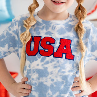 Sweet Wink USA Patch Short Sleeve T-Shirt - Sky Tie Dye