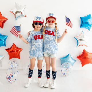 Sweet Wink USA Patch Short Sleeve T-Shirt - Sky Tie Dye