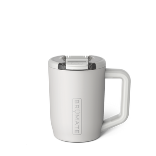 Brumate Müv 15oz coffee cup in Dune color, stainless steel travel mug with spill-proof lid and sleek design.