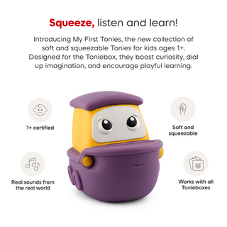 Tonies Character - My First Tonies: Transportation Set
Purple and yellow toy with text about My Tonies collection on a white background