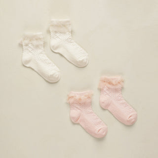 Noralee Ruffle Socks - Ivory / Blush