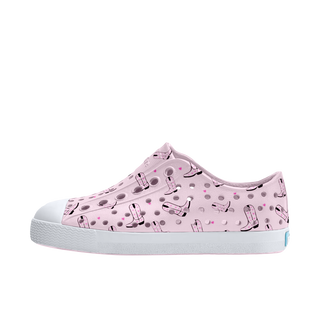 Native Jefferson Print Shoes - Barely Pink / Shell White / Cowgirl
Pink slip-on shoe with white sole on a white background