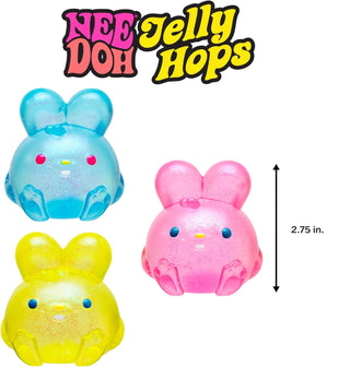 NeeDoh Jelly HopsNeeDoh Jelly Hops
Three jelly hop toys in blue, pink, and yellow with 'Nee Doh Jelly Hops' branding.