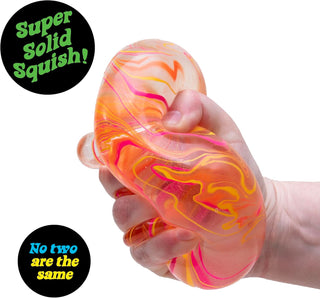 NeeDoh Nice Berg (3.25”) - Swirl
Hand holding a marbled orange and pink squishy toy with text 'Super Solid Squish!' and 'No two are the same' on a white background.