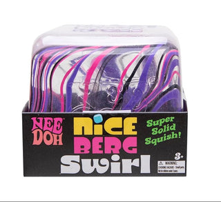 NeeDoh Nice Berg (3.25”) - Swirl Purple Three packages of Nice Doh Nice Berg Swirl with colorful swirled design on a white background.