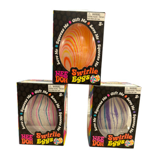 Schylling NeeDoh Swirlie Eggs toy with colorful, squishy, and textured plastic eggs perfect for sensory play.