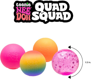 NeeDoh Teenie Quad Squad 4 Pack
Colorful balls with 'teenie NEEDOH Quad Squad' branding on a white background