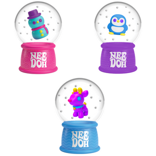 Nee Doh Squishmas Squish N' Flow Snow Globe 2025
Three colorful snow globes with cartoon characters on a white background