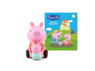 Tonies Character - Peppa Pig: The New Baby Sister
Peppa Pig toy figure with a book titled 'The New Baby Sister' on a white background
