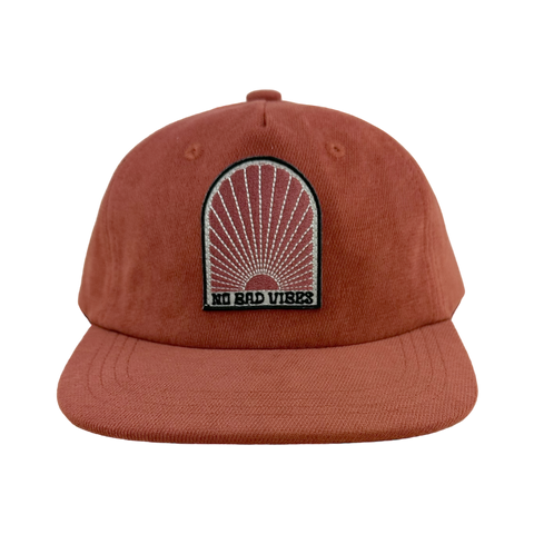 Tiny Whales No Bad Vibes Rust Corduroy Snap Back Hat