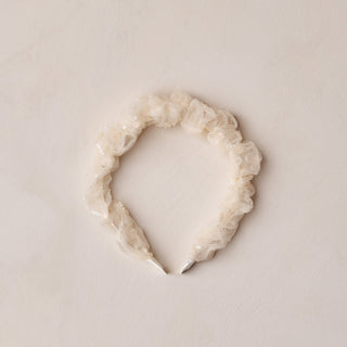 Noralee Gathered Headband - Antique
Cream-colored headband with floral details on a light beige background