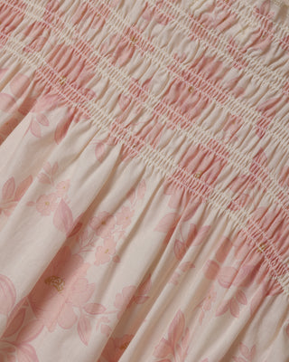 Noralee Hazel Romper - Blush English Rose
Close-up of a pink floral dress with smocked waistband