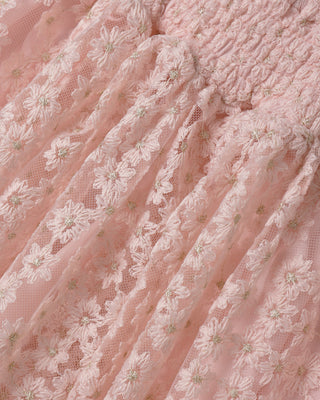 Noralee Mara Dress - Cotton Candy
Close-up of pink lace fabric with floral patterns