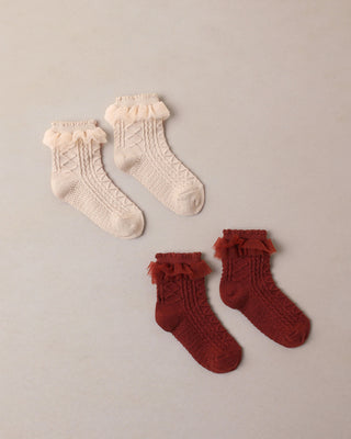 Noralee Ruffle Socks - Pearl / Ruby